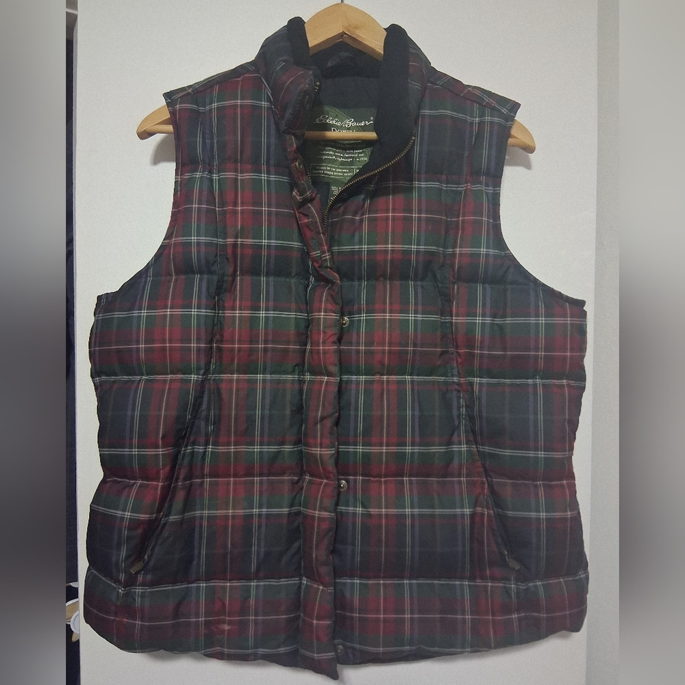 Eddie Bauer Down Puffer Plaid Vest Womens Size Large